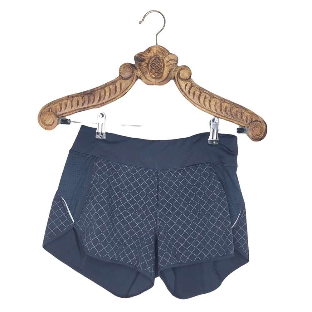 Athleta Shorts Track Running Blue Navy Window Pane Check Pattern Lined xs